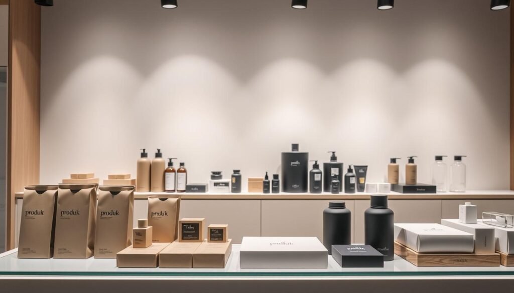 A neatly arranged display of high-quality products showcased in a modern, well-lit retail space. The foreground features a selection of sleek, minimalist product packaging in muted, earthy tones, arranged in a visually appealing manner. The middle ground showcases the products themselves, their form and function highlighted by strategic lighting that casts subtle shadows, creating depth and dimension. The background is a clean, neutral-colored wall, allowing the products to take center stage. The overall atmosphere is one of sophistication, attention to detail, and a focus on the essence of the "produk" being presented. A neatly arranged display of high-quality products showcased in a modern, well-lit retail space. The foreground features a selection of sleek, minimalist product packaging in muted, earthy tones, arranged in a visually appealing manner. The middle ground showcases the products themselves, their form and function highlighted by strategic lighting that casts subtle shadows, creating depth and dimension. The background is a clean, neutral-colored wall, allowing the products to take center stage. The overall atmosphere is one of sophistication, attention to detail, and a focus on the essence of the "produk" being presented.